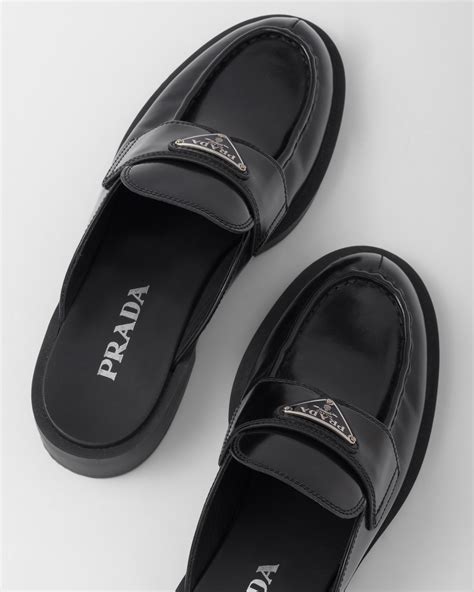 prada brushed leather mule|Black Chocolate Brushed Leather Mules .